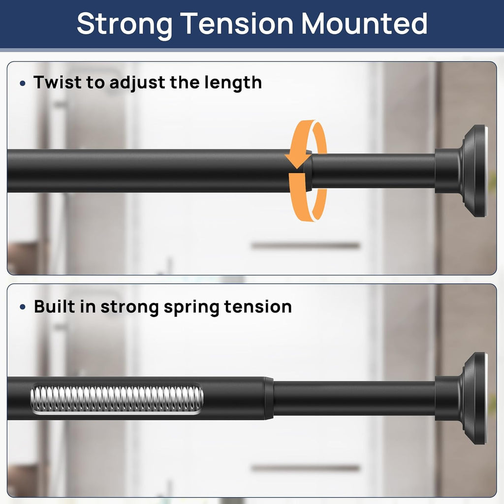 Matte Black Shower Curtain Pole 84 to 183 cm, 1 Inch Extendable Tension Rods for Curtains No Drill, Shower Rail for Bathroom, Closet, Window, Room Divider, Never Rust, Non Slip