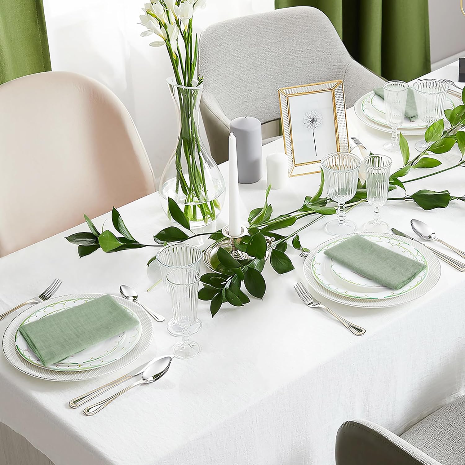Cloth Napkin Set of 6, Soft Gauze Cotton Napkins, 16.5"" x 16.5"" Cotton Napkin, Reusable Napkins, Cloth Napkins for wedding, dinner, party, Daily Use (Green), LHM202402221651