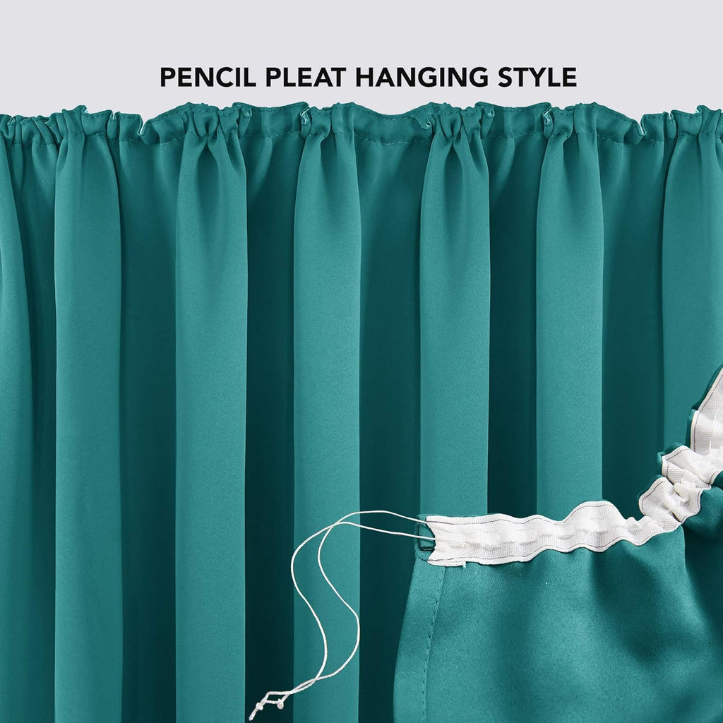Thermal Insulated Tape Top Curtains, Pencil Pleat Blackout Curtains, 66 x 54 Inch, Turquoise, 2 Panels