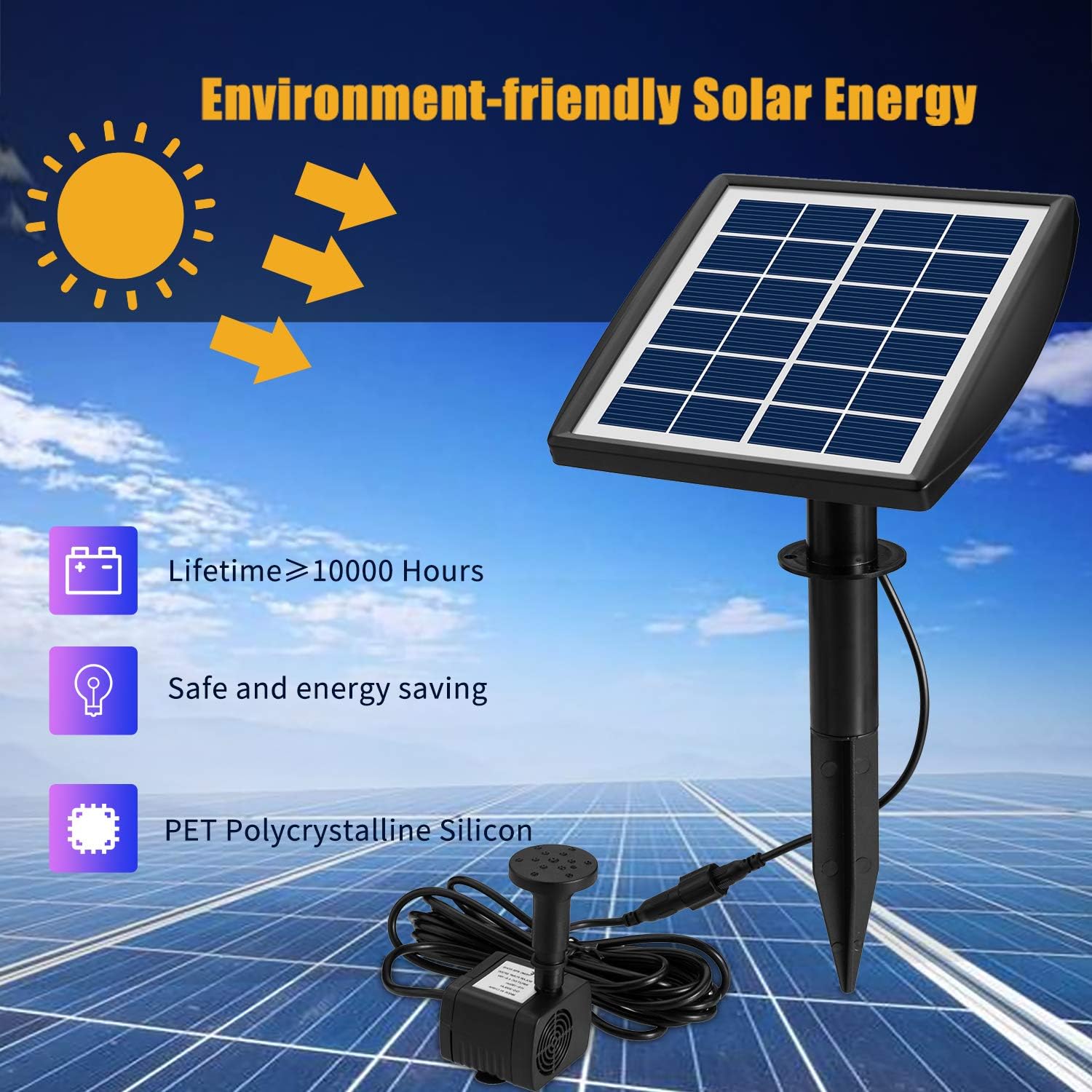Decdeal Fountain Pump 6V/2W Solar Water Pump with Adjustable Solar Panel DIY Birdbath Fountain Pump Outdoor Water Fountain Panel Kit for Fish Tank Small Pond Garden Patio Lawn Pool