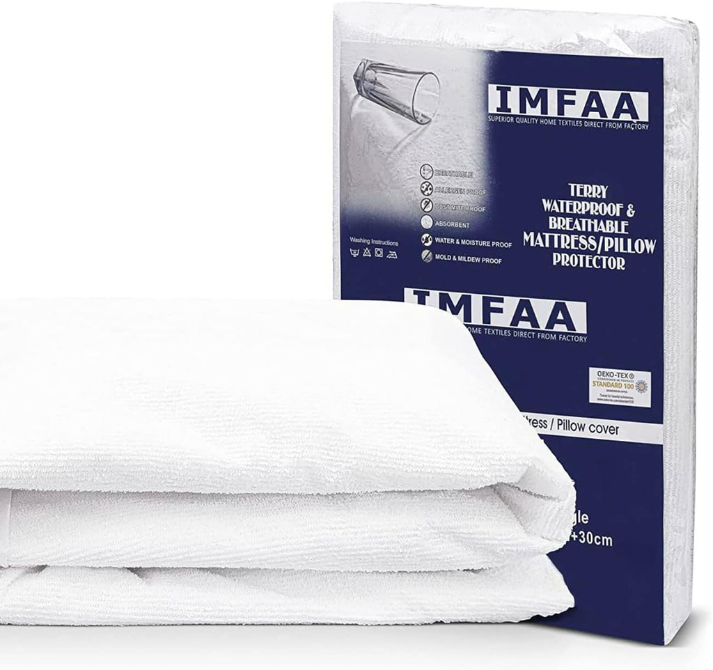 100% Waterproof Mattress Protector - 30 Cm Deep Stretch Skirt – Double (137x190) Cm Terry Towel Mattress Topper – Anti Allergy and Breathable Fitted Mattress Cover..(Double(137x190+30) Cm)