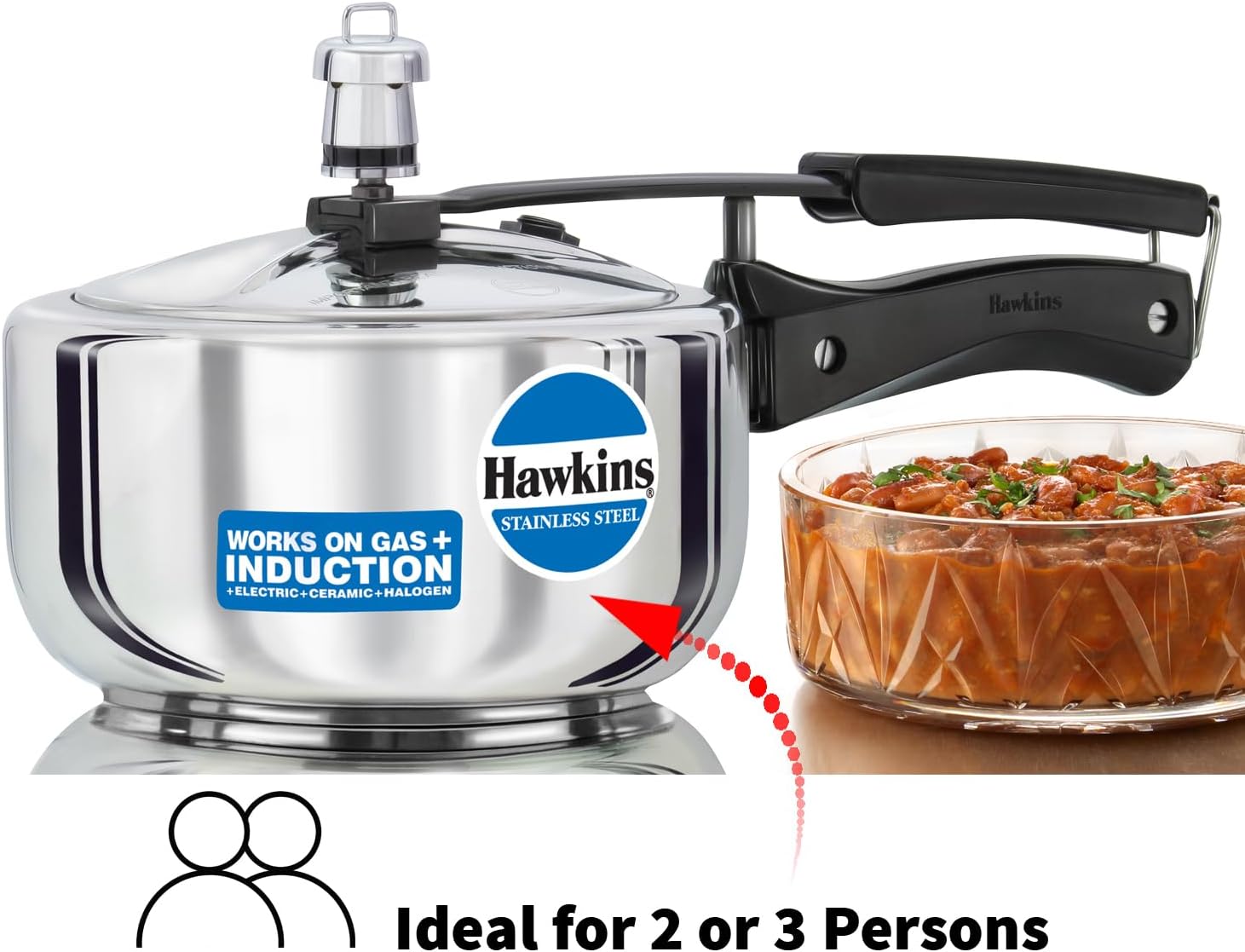 Hawkins Stainless Steel Induction Compatible Pressure Cooker, 2 Litre, Silver (HSS20)