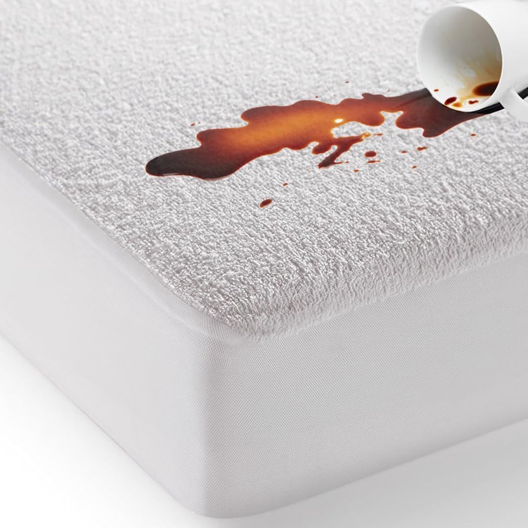 100% Waterproof Mattress Protector King Size Terry Top - Extra Deep 30cm Fitted Skirt - King Size Mattress Protector - Super Absorbent - Machine Washable - King (152x200) cm Main image