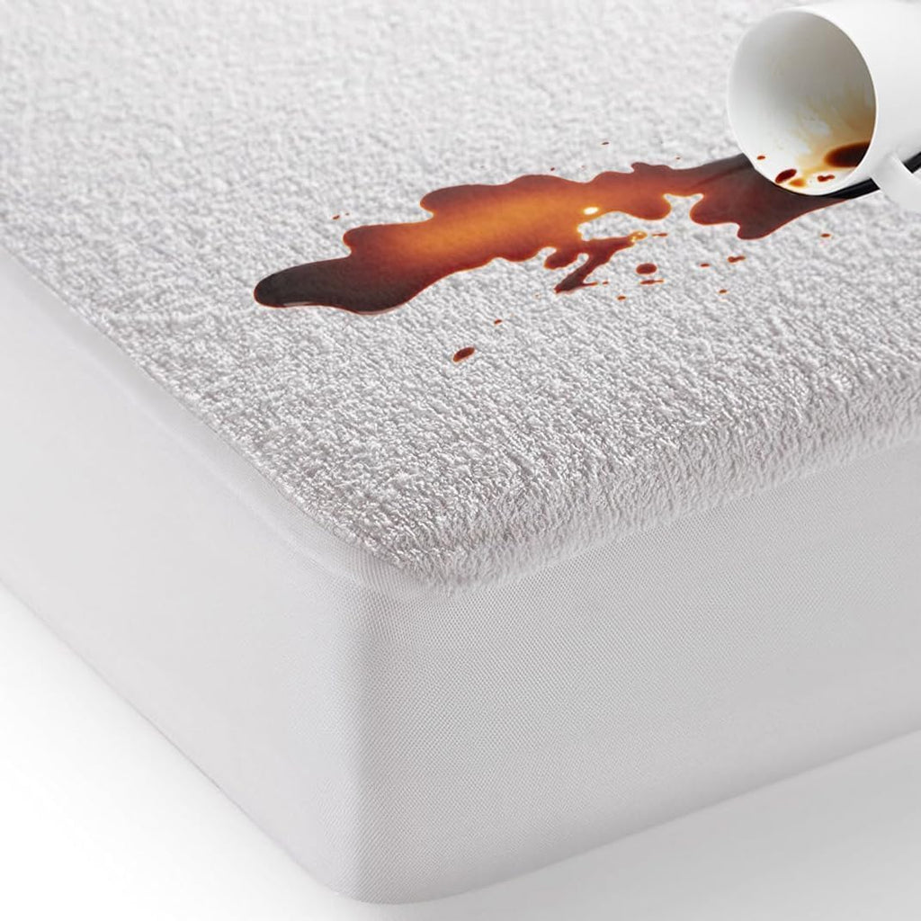 100% Waterproof Mattress Protector King Size Terry Top - Extra Deep 30cm Fitted Skirt - King Size Mattress Protector - Super Absorbent - Machine Washable - King (152x200) cm