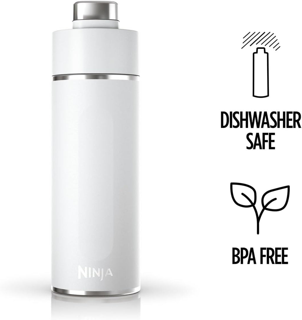 Ninja Thirsti Water Bottle and Flask 530 ML With Leak-Proof Lid, Designed For Carbonated, Hot & Cold Drinks, Ideal For Travel & Sports, Triple Insulated, Stainless Steel Bottle, White, DW1801EUUKWH