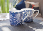 Coffee and Tea Mugs, Porcelain Bone China Mug, William Morris Wild Tulip Design, 300ml, Set of 2, Gift Boxed