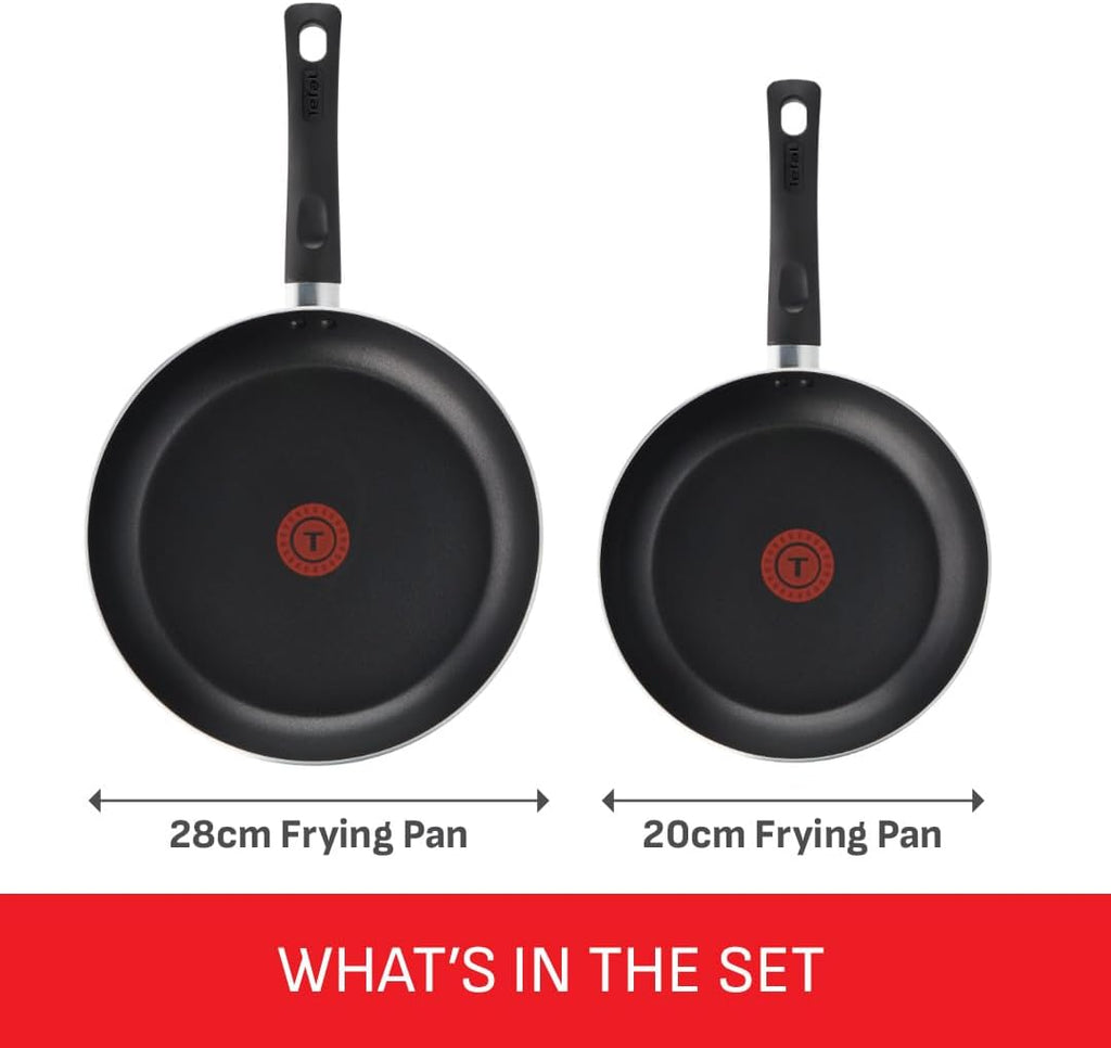 Taste Twin Frying Pan Set, 20cm & 28cm Non-Stick Aluminium Pans, Thermo-Spot Heat Indicator, Lightweight, All Hobs Except Induction, Black - B189S244