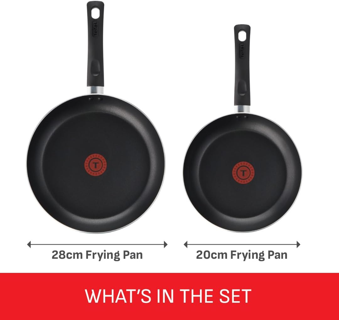 Taste Twin Frying Pan Set, 20cm & 28cm Non-Stick Aluminium Pans, Thermo-Spot Heat Indicator, Lightweight, All Hobs Except Induction, Black - B189S244