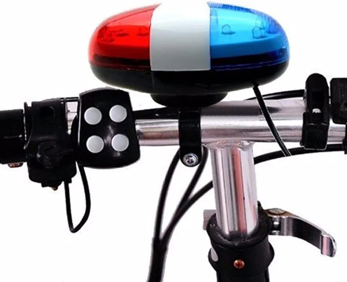 Bicycle Police Siren Bike LED Light Electric Horn Bicycle Police Sound Light 4 Sounds Melody Bicycle Power Horn Siren Bell 6-LED Flashing Blue and Red Bicycle Safety Light for Mountain Bike Road Bike