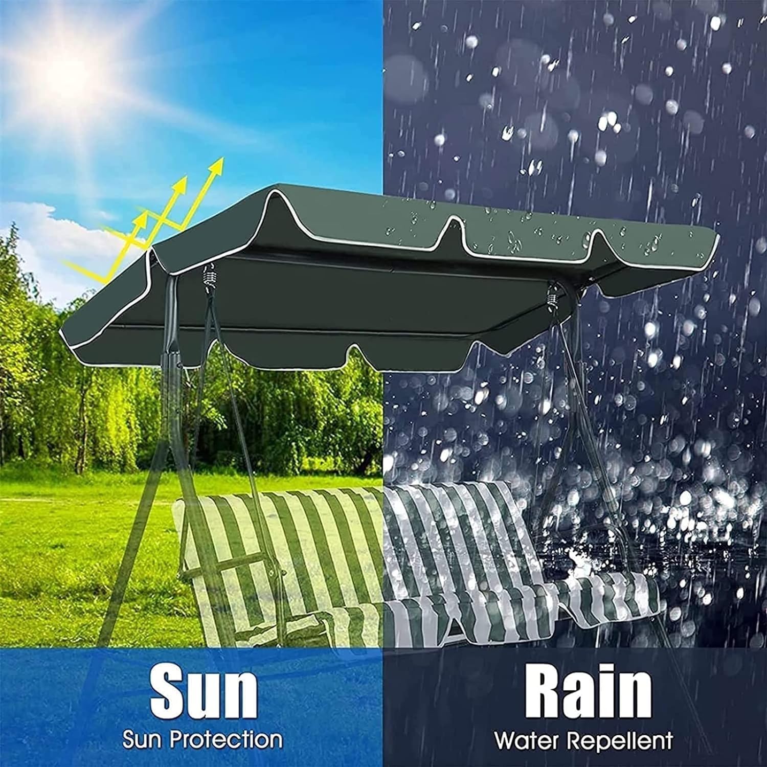 Swing Chair Canopy Replacement, 2 & 3 Seater Garden Swing Seat Cover – Waterproof, Windproof, Anti-UV, Heavy Duty Rip Proof Hammock Top Cover,replacement canopy (Cover Only) (Size : 164 * 114 15cm)