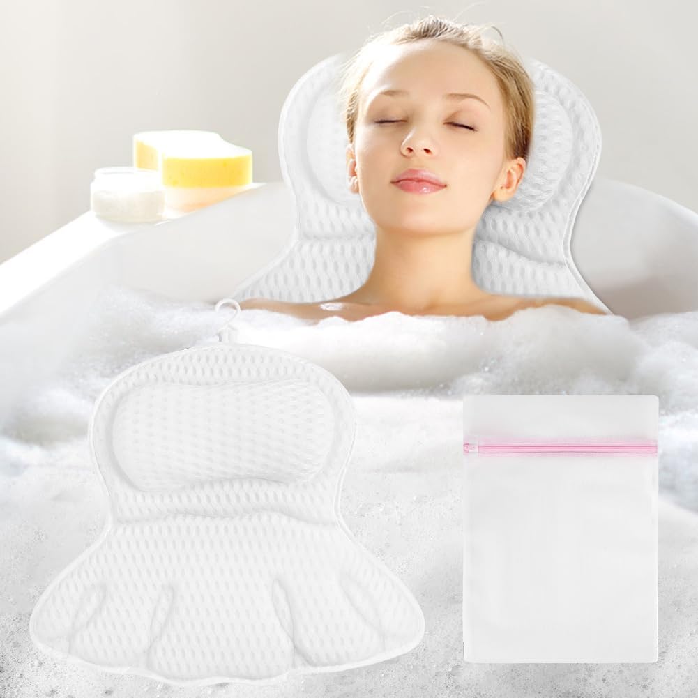 Bath Pillow, 4D Luxury Bath Bathtub Pillow for Head, Neck, Shoulder and Back Support, Ergonomic Breathable Mesh SPA Tub Pillow with 6 Powerful Suction Cups, Fits all Bathtub Main image