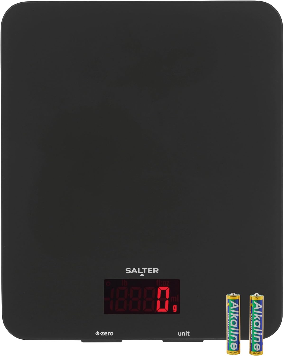 1150 BKDR Digital Kitchen Scales, Stylish Glass Design, Cooking Scale for Home/Kitchen, Measures Liquids & Fluids, Metric/Imperial, Add & Weigh Function, Red Easy Read Display, Black Main image