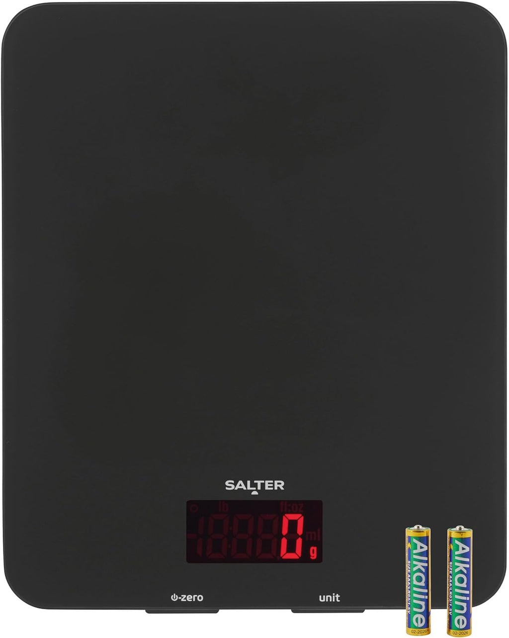 1150 BKDR Digital Kitchen Scales, Stylish Glass Design, Cooking Scale for Home/Kitchen, Measures Liquids & Fluids, Metric/Imperial, Add & Weigh Function, Red Easy Read Display, Black