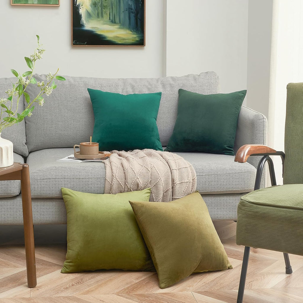 Green Cushion Covers 45cm x 45cm for Livingroom Large Fluffy Cushions Sofa Scatter Decorative Velvet Pillow Cover 18 x 18 inch Set of 4 for Bedroom