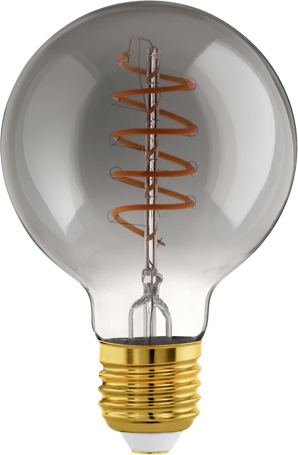 Dimmable E27 LED globe, vintage spiral filament light bulb, Edison lamp for retro lighting, 4 watt, 100 lumen, warm white glow, black transparent, 2000k, G80, Ø 3"