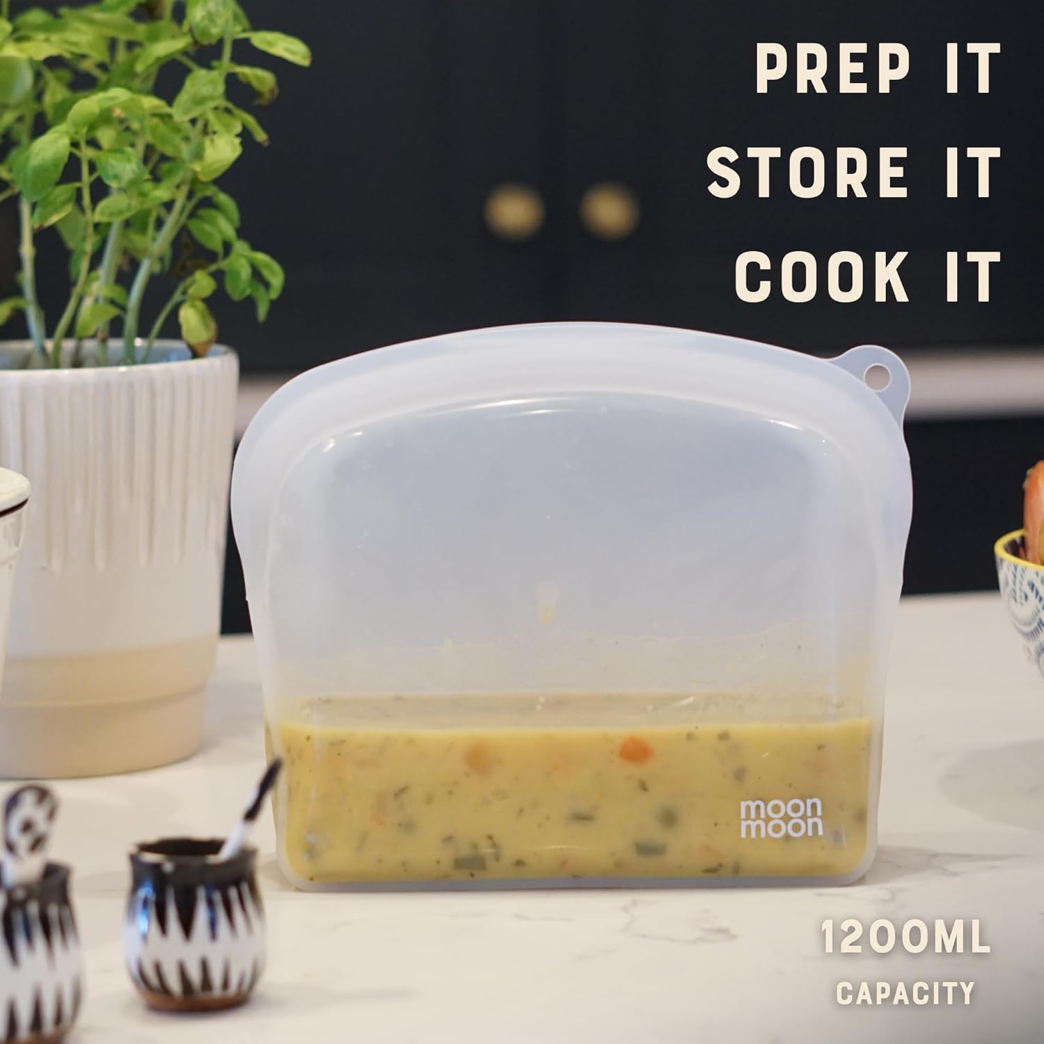 Free Standing Silicone Pouch Bags | Reusable SIlicone Freezer Bags (Clear - 1200ml)