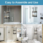 Shower Caddy Hanging, 2 Tier Over Door Shower Shelf No Drilling Showers Organiser Hanging Storage Rack Holder Showers Basket Organizer with 6 Hooks for Bathroom Shampoo Gel, Black