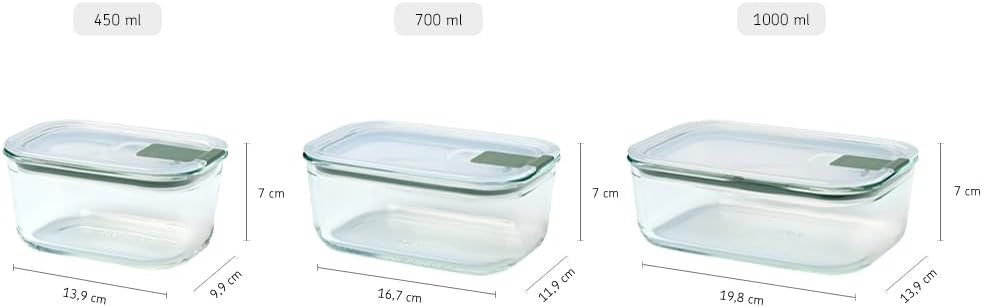 Glass food container EasyClip - Glass food containers with lids - Click closure - Suitable for the microwave, steamer, oven, refrigerator & freezer - Airtight & leakproof - 1000 ml - Nordic
