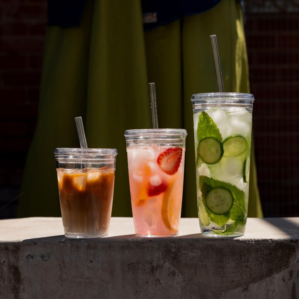 Cold Cup - Clear Plastic, Reusable Ice Coffee Cup with Lid and Straw - Medium 12oz (340ml)