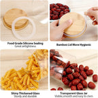 6 Set Glass Jars Set 260ml, 9oz Spice Jars Food Cereal Storage Container with Bamboo Airtight Lids and Labels for Flour, Sugar, Coffee, Candy, Snack and More