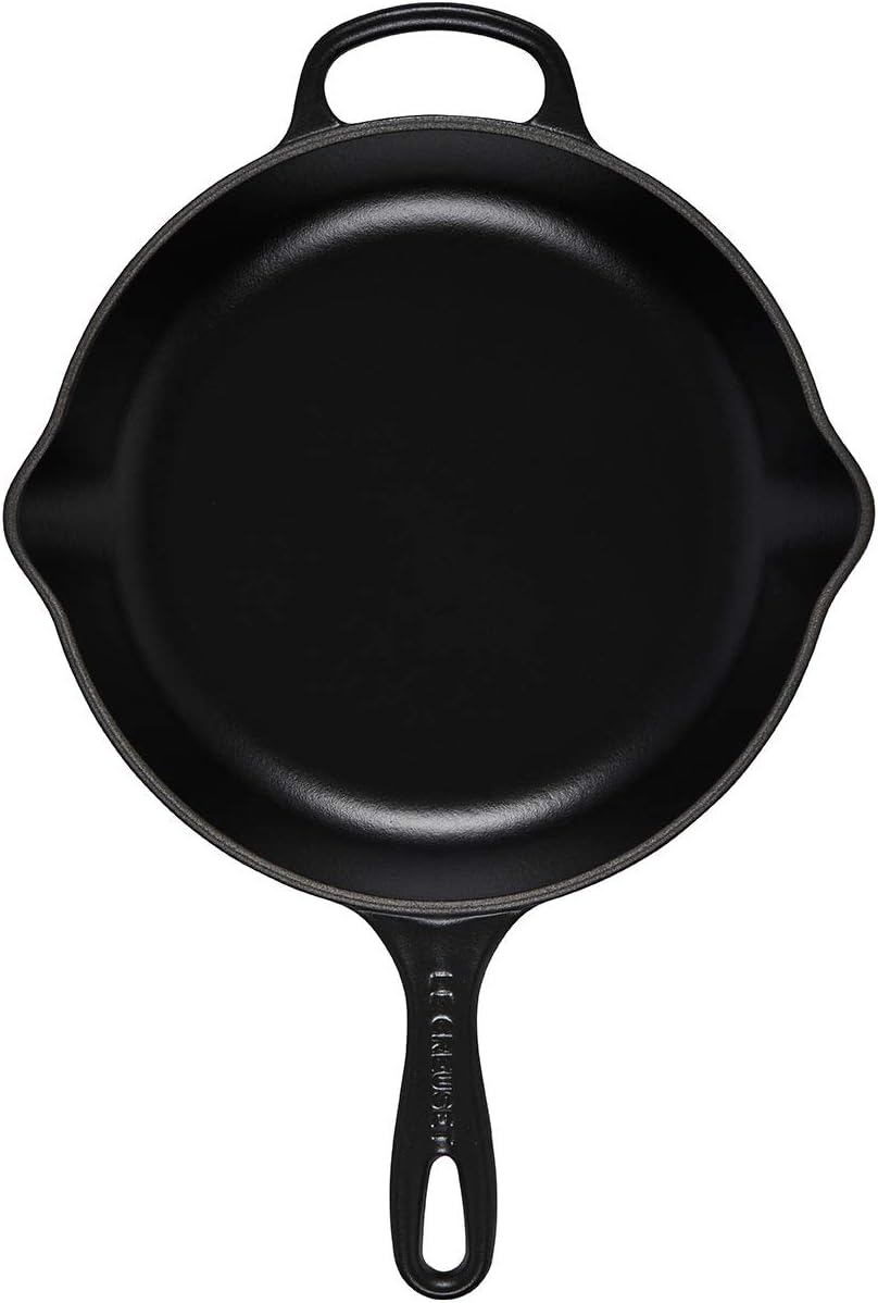 Signature Enamelled Cast Iron Skillet Frying Pan with Helper Handle and Two Pouring Lips, 23 cm, Matte Black, 20182230000422