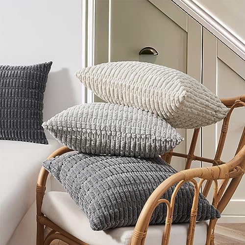 Cream Cushion Covers 50cm x 50cm,Corduroy Decorative Fluffy Pillows Cases,Cushions Cover 20x20 inches with Invisible Zipper for Sofa Bed Livingroom Bedroom,Pack of 2