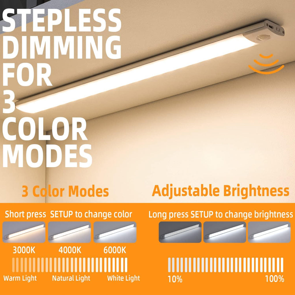 Motion Sensor Lights Indoor (30cm), 3 Pack 60 LED Under Cabinet Lights 6000K, USB Rechargeable Battery Powered Night Lights with Magnetic Strip for Kitchen, Wardrobe, Garage, Stairs, Bedroom