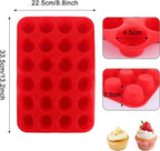 3 PCS Mini Muffin Tray 24 Cups, Silicone Muffins Pan Non-Stick Mini Cupcake Tray Reusable Muffin Baking Tray - 34 x 23 x 2.5cm - Red