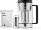 Purifier Large, Water Filter Jug in Glass and Stainless Steel, 1.7L / 7 Cups, Includes Aarke Pure Filter Refill Bag