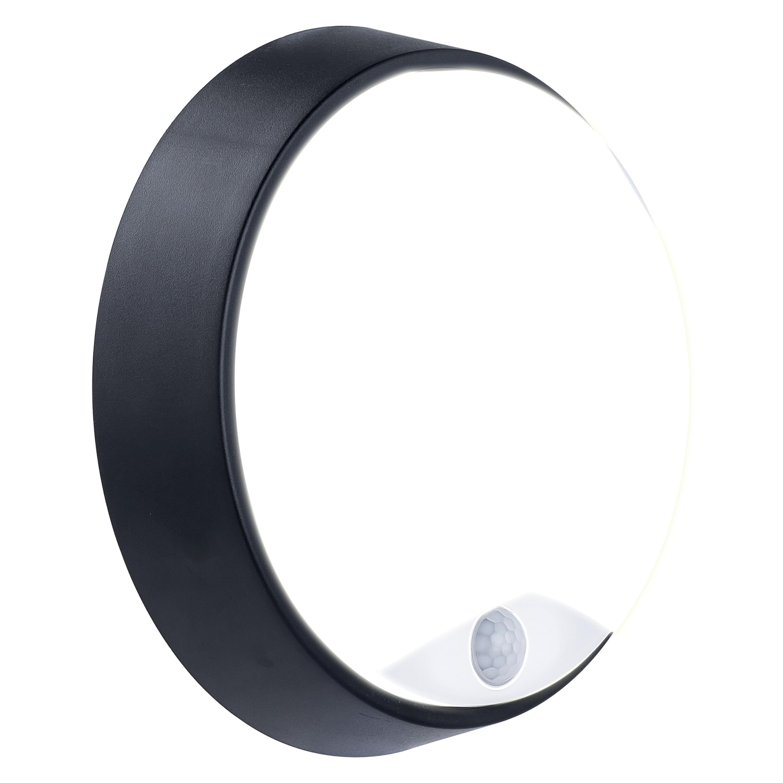 Eco Outdoor LED Bulkhead Light with PIR Motion Sensor, Decorative Exterior Lighting, Round, Black, IP54, 10W, 700lm, 4000K, EBER10P40