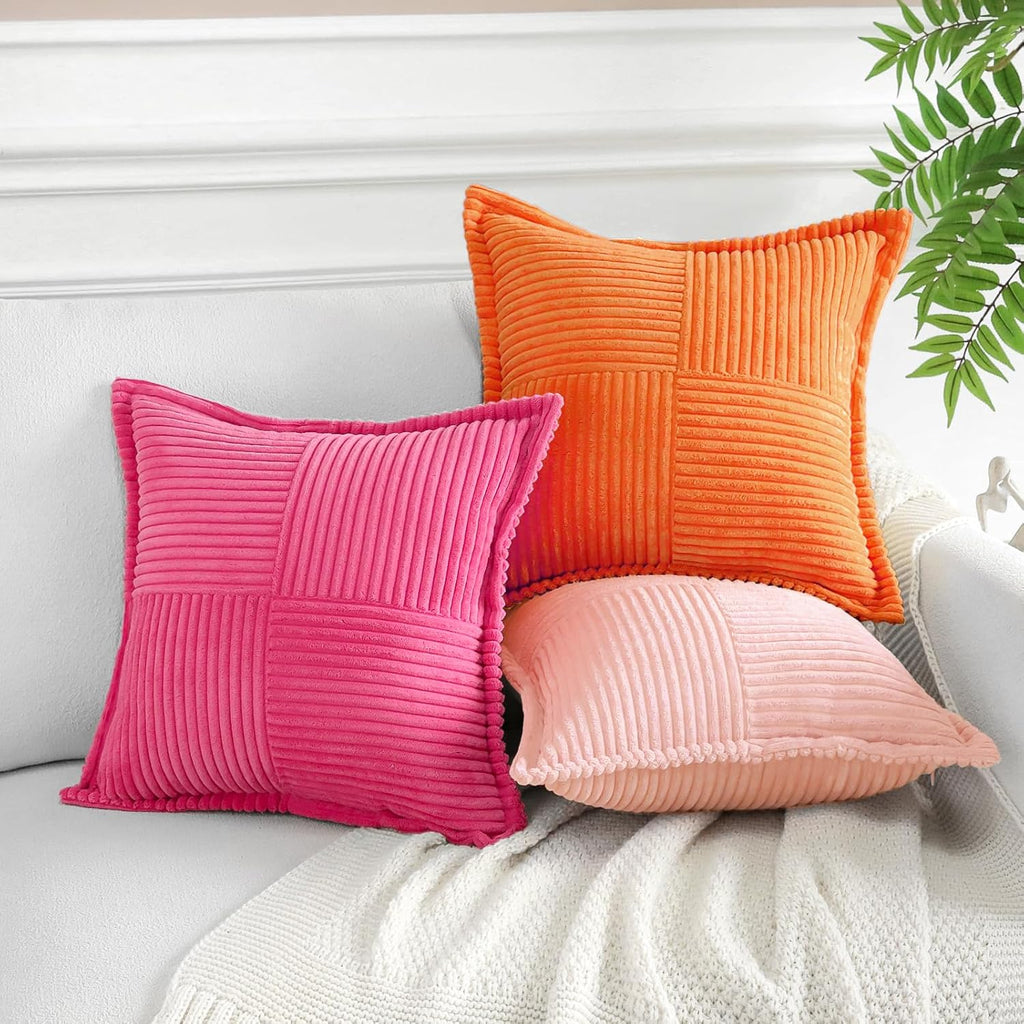 Artscope Corduroy Cushion Covers Pack of 2 Modern Patchwork Throw Pillow Covers Soft Pillowcase Broadside Decorative Textured Cushions for Home decor Sofa Bedroom Couch Orange 40x40cm