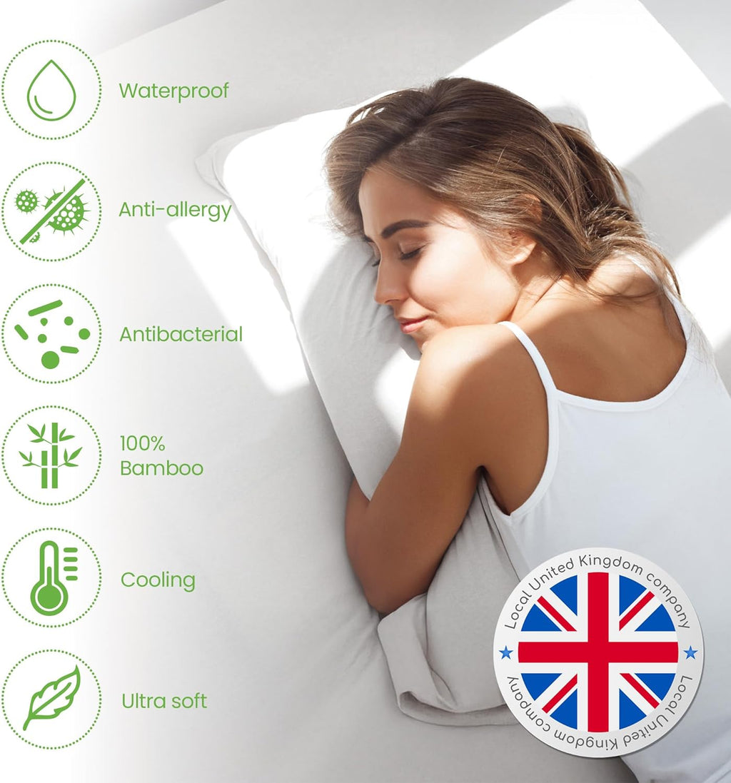 Waterproof Bamboo Mattress Protector 150x200cm – 100% Bamboo – Soft, Breathable, Deep Cooling Mattress Protector King Size