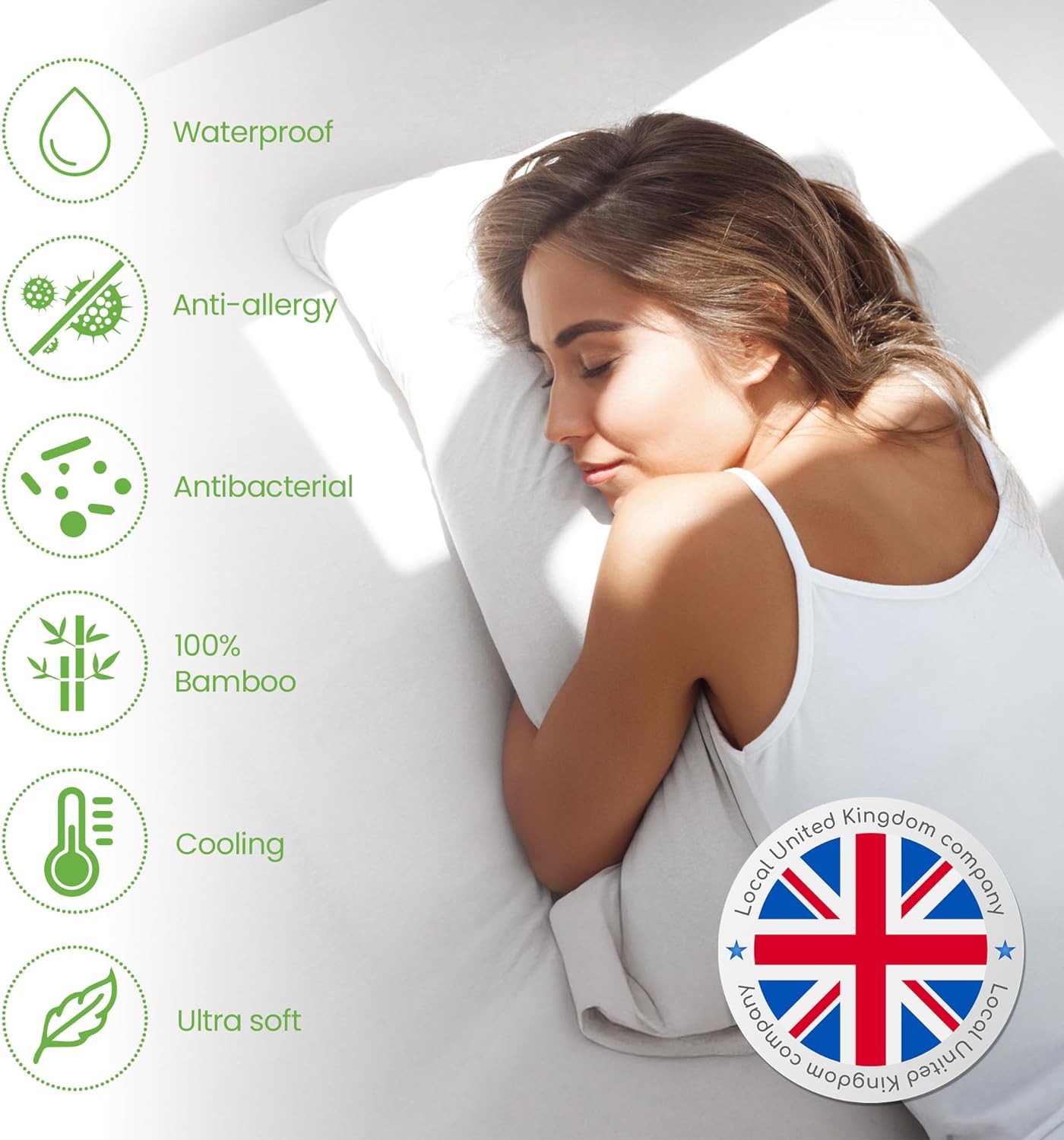 Waterproof Bamboo Mattress Protector 150x200cm – 100% Bamboo – Soft, Breathable, Deep Cooling Mattress Protector King Size