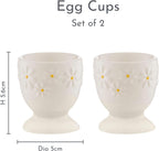 Daisy Set of 2 Egg Cups | Ceramic Egg Holders with Embossed Daisy Design | Dishwasher & Microwave Safe