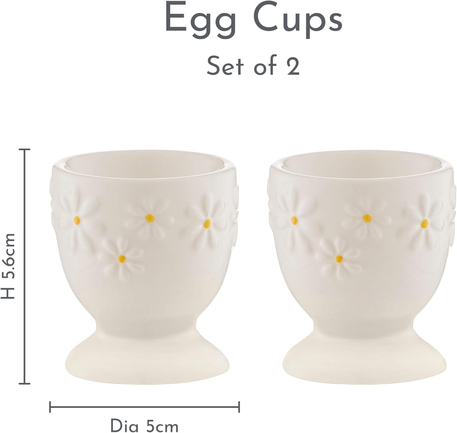 Daisy Set of 2 Egg Cups | Ceramic Egg Holders with Embossed Daisy Design | Dishwasher & Microwave Safe