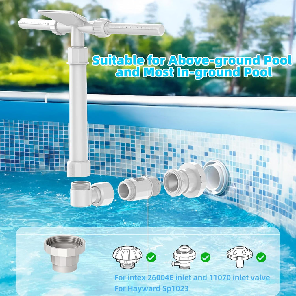 Pool Fountain for Above and In-Ground Pools, XJUGEZ 360° adjustable Dual Mode Waterfall pool sprinkler fountain, pressure and height adjustable pool accessories for ground pools, multi-size interfaces