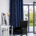 Eyelet Curtains, Blackout Curtains, Home Decoration Thermal Insulated Wave Line Foil Printed Material Curtains for Bedroom Windows, 46 x 54 Inch(Width x Length), Navy Blue, one pair