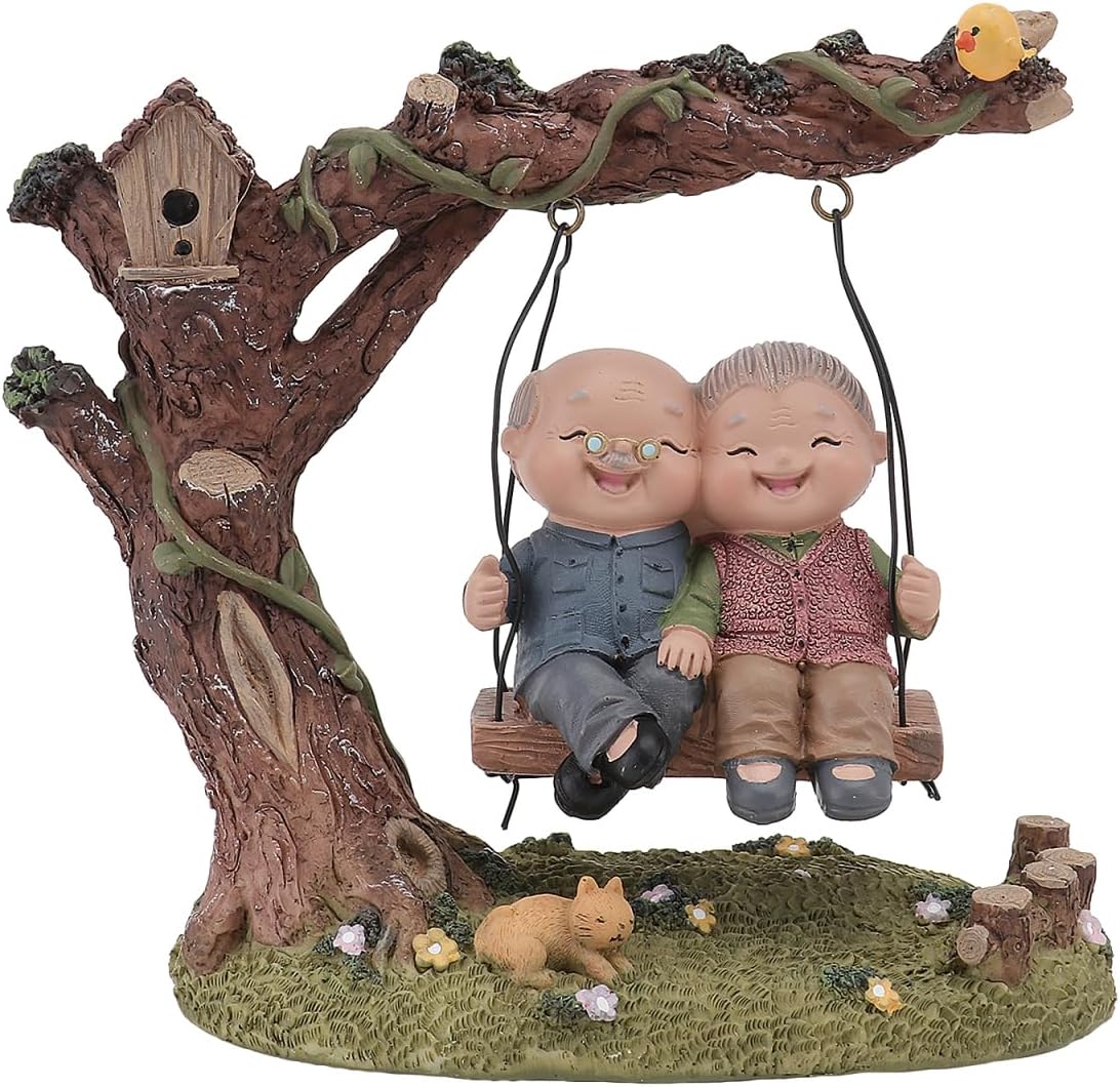 Romantic Couple Figurines in Loving Together Couple Sculpture Loving Elderly Miniature Statue for Grandparents Parents Anniversary Wedding Assorted Color Main image