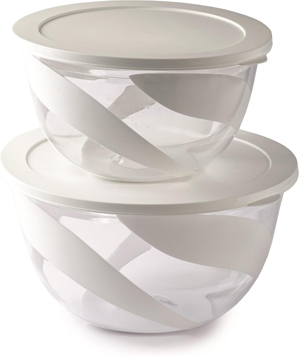 Salad Bowl for Salad and Vegetables, Salad Bowl Set 3 and 5L, Bowl with Lid to Save Freshness Resistant Washable, Stackable Food Containers, Kitchen Bowls White Made in Italy