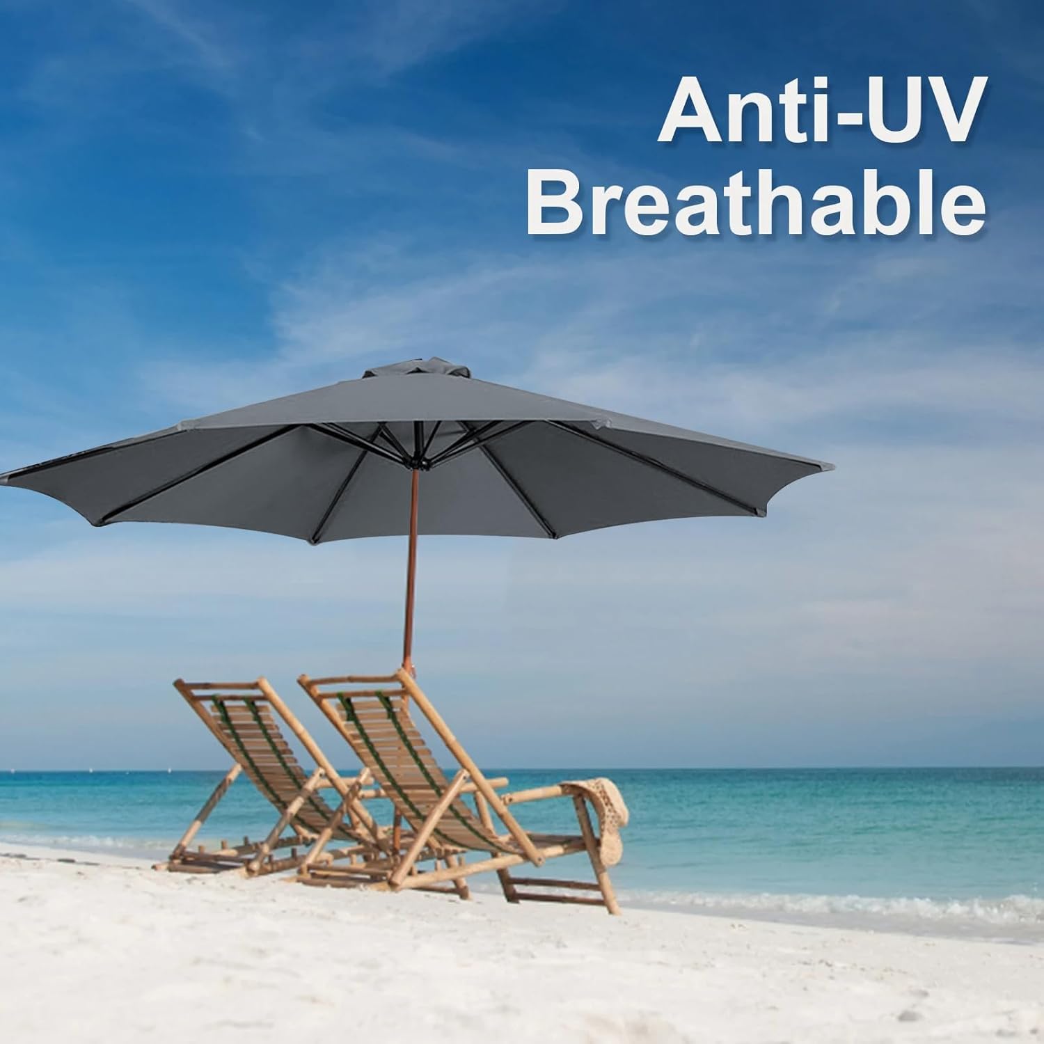 TWSOUL Replacement Parasol Fabric Cover, 3 m 8 Ribs Parasol Replacement Canopy Cover, Anti-Ultraviolet Patio Umbrella Cloth Cover (Grey, 3 m / 8 Ribs) Secondary image