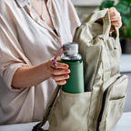 BLACK+BLUM - Glass Water Bottle - Leak Proof, Lightweight Borosilicate Glass Bottle with Screw-Fit Lid, Carry Loop and Protective Sleeve - Freezer Safe, Olive - 600ml
