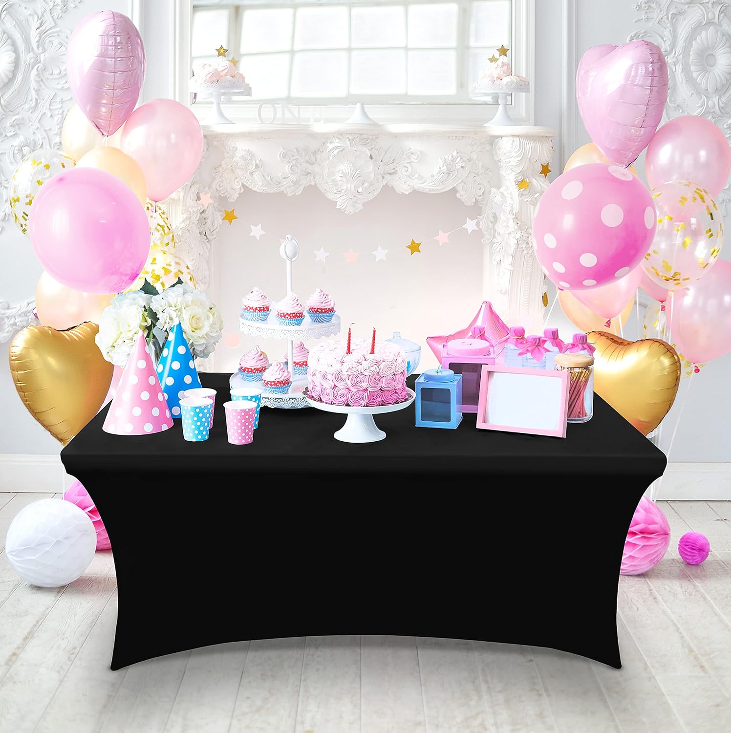 Spandex Tablecloth 2 Pack [5FT, Black] Tight, Fitted, Washable and Wrinkle Resistant Stretch Rectangular Patio Table Cover Event, Wedding, Banquet & Parties [60Lx30Wx30H Inch] (UK0737)