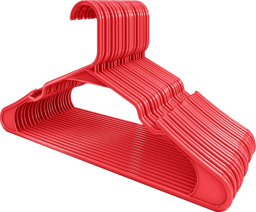 30 Pack Plastic Hangers Space Saving, Durable Hanger with Shoulder Grooves, Red