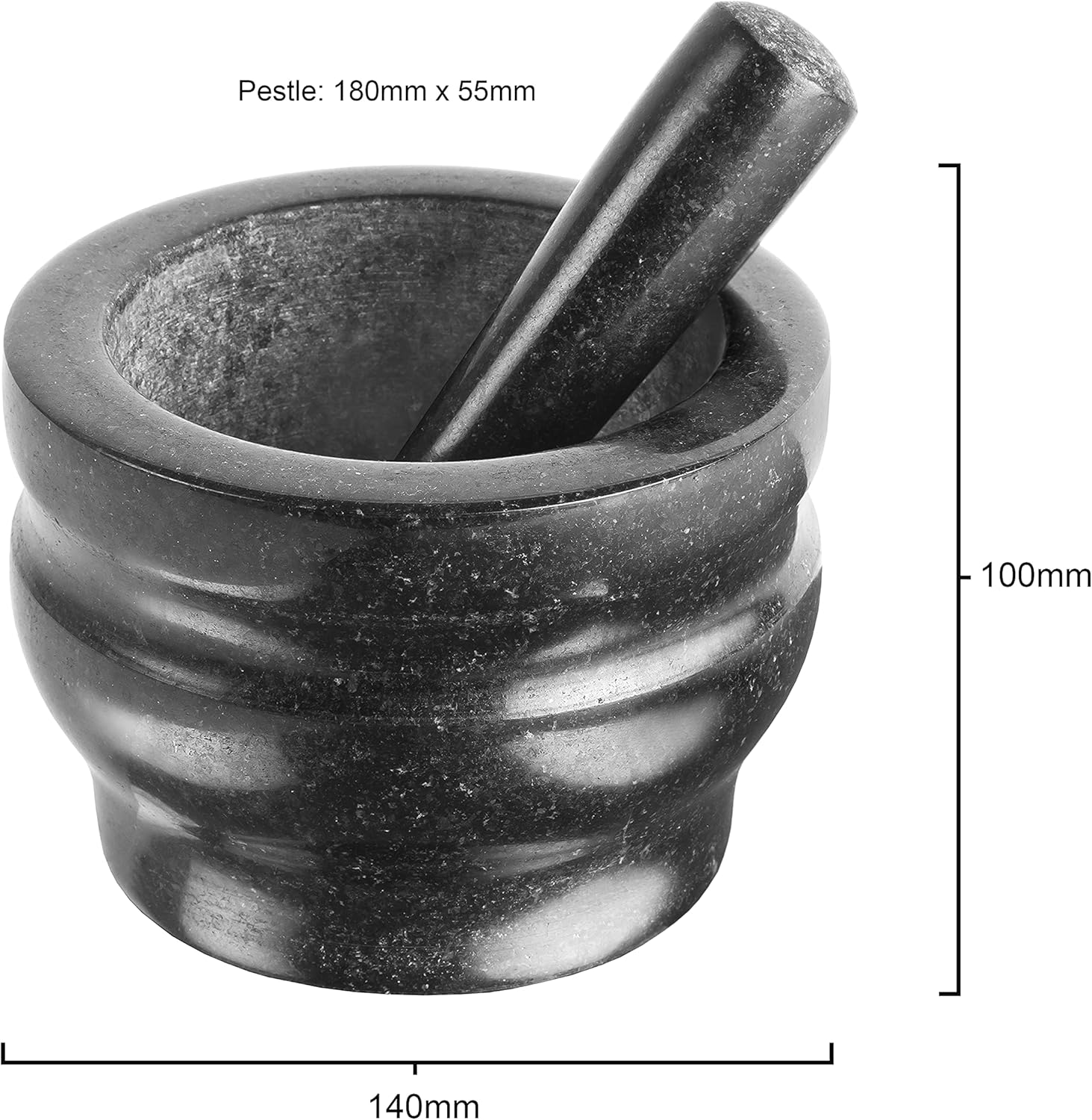 Worcester Black Pestle & Mortar Set, Granite, Spice Grinder/Herb Grinder, 140mm, Small Pestle and Mortar Set, 2 Year Guarantee