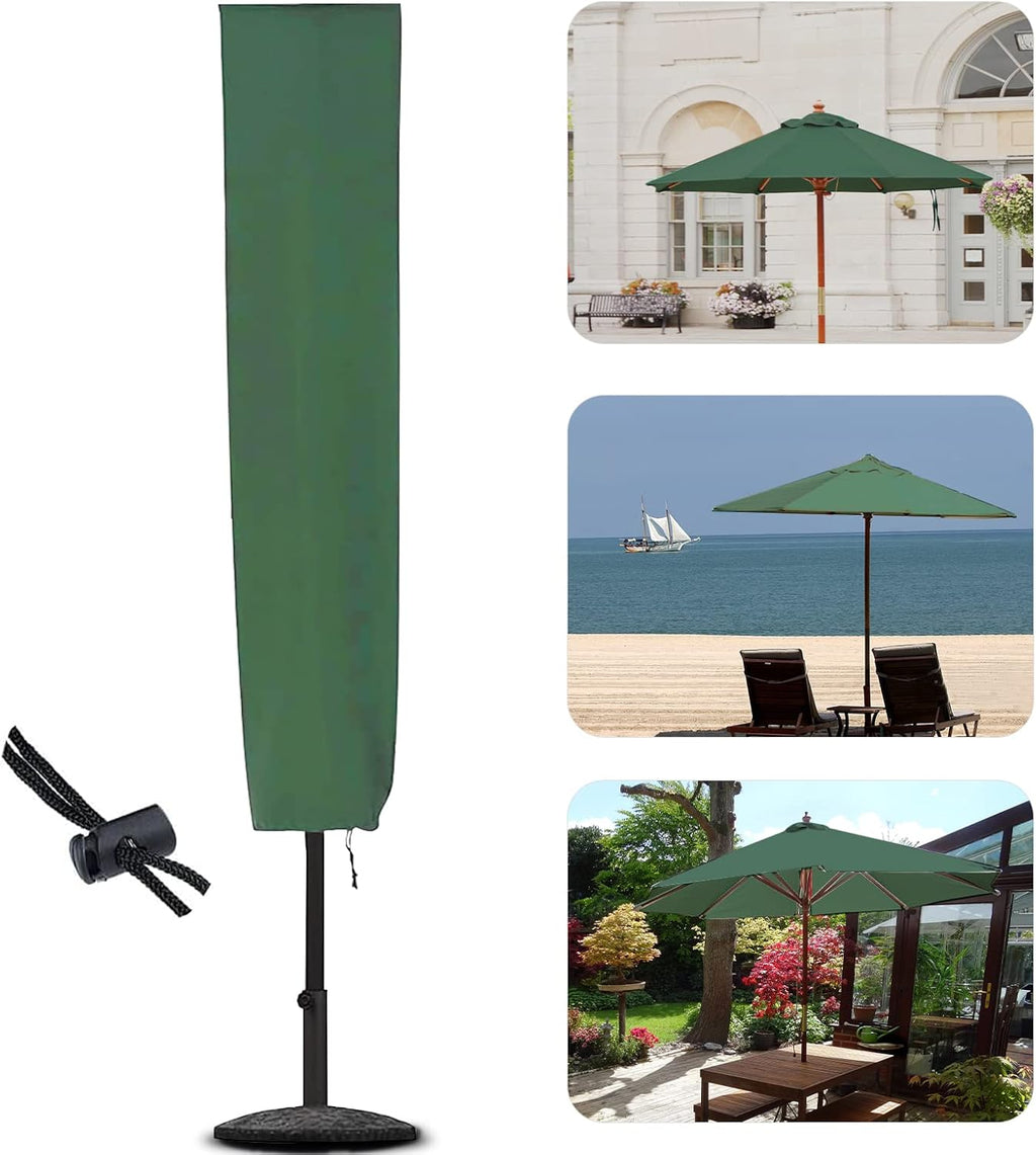 RICHIE Garden Parasol Cover Patio Umbrella Covers for Parasol Fits 2 to 3m Diameter Parasols 153x30x30cm Waterproof Tear Resistant 600D Oxford PVC Coating with Drawstring Cord at Bottom, Green, NO ZIP