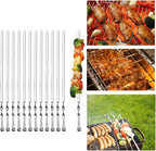 Ram© 1B09W9YRSNQ2 X Kebab Skewers, Set of 12 Stainless Steel BBQ Grilling Skewers Flat Reusable Metal Skewer Sticks for BBQ, Cocktail, Shish Kabob, Party Essentials, 30cm