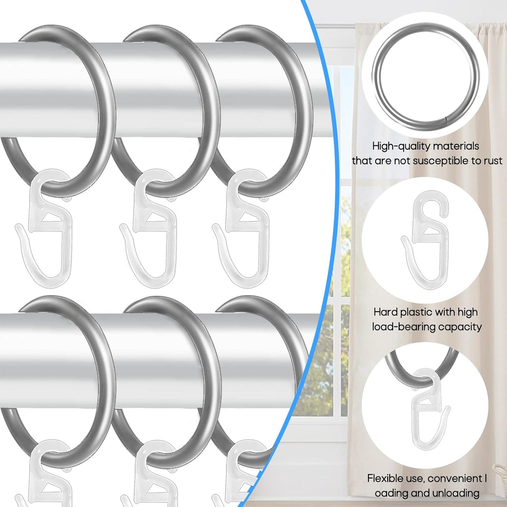 40 Pcs Silver Curtain Rings with hooks 30 mm, Curtain Clip Ring, 80 Pcs Silent Curtain Hooks, Metal Curtain Rings Stainless Steel, Curtain Hooks for Home Window Rod Decoration