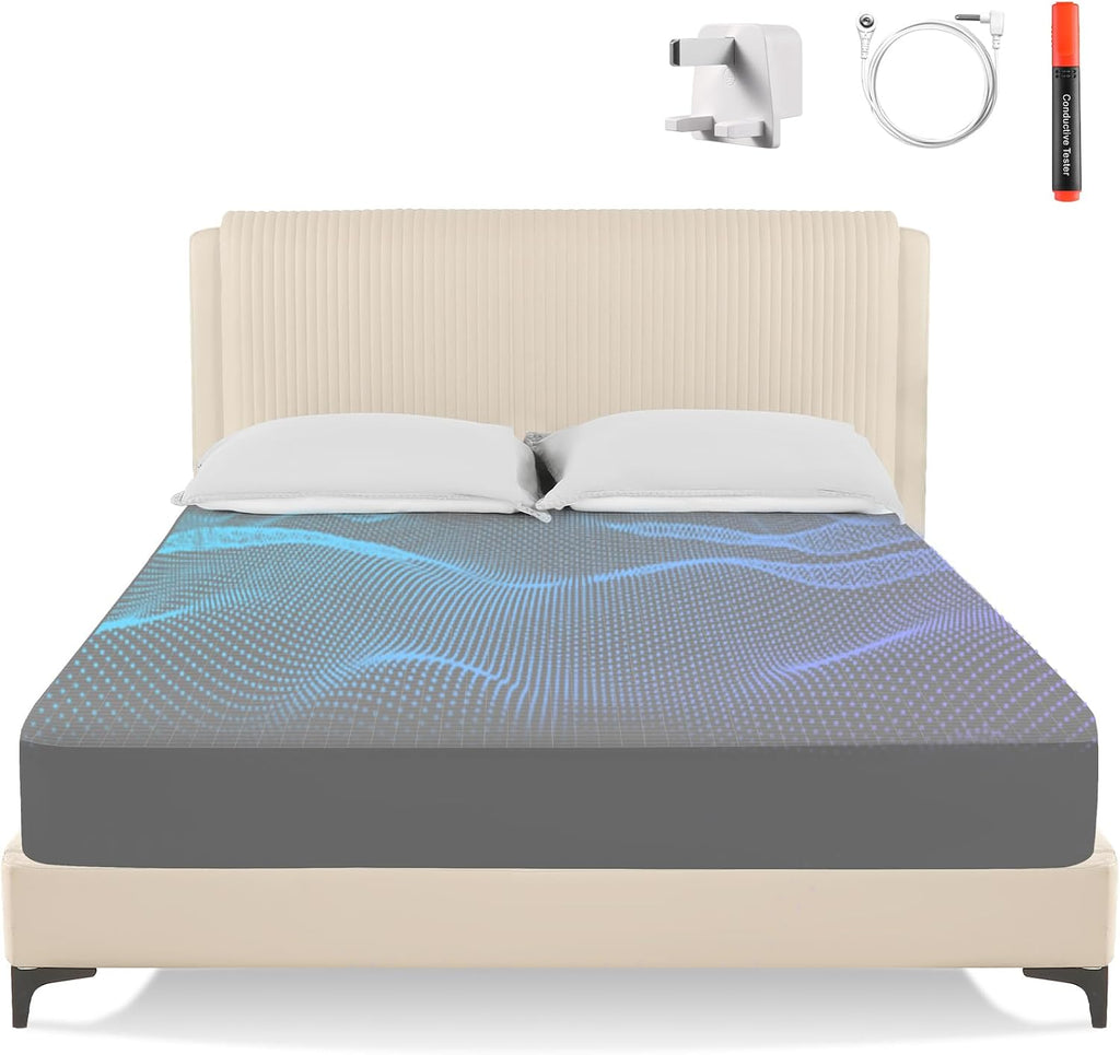 Grounding Bed Sheet Super King Size, 95% Organic Cotton & 5% Pure Silver Fiber, Elastic Full Wrap Grounding Mat for Improved Sleep & Better Working(Grey,198×203+38CM)