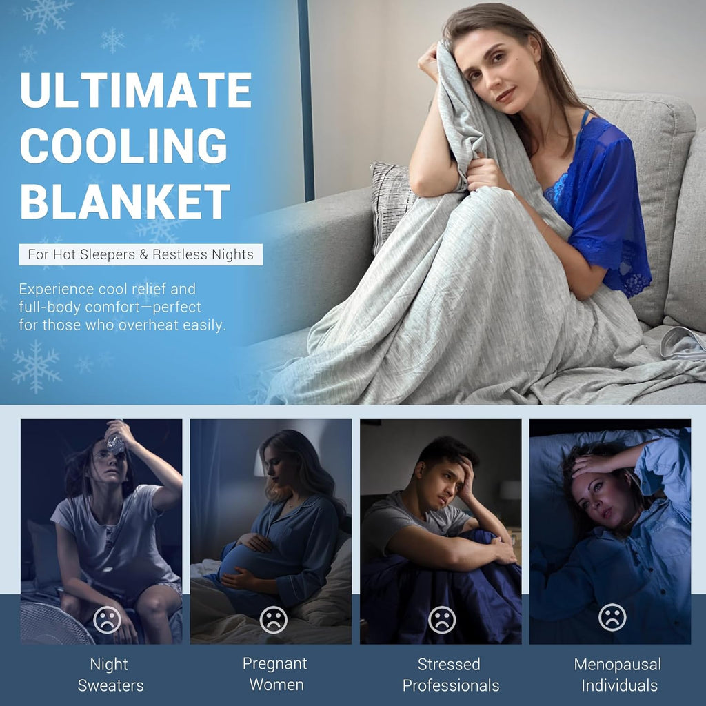 Cooling Blanket for Night Sweats, Q-Max 0.5 Arc-Chill 3.0 Cool Fiber Summer Throw for Bed Sofa Chair Travel Adult Kids Hot Sleeper, Comfort, Lightweight, Twin/Double, 150x200cm, Gray