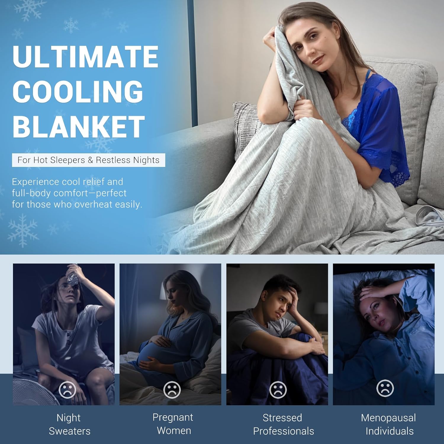 Cooling Blanket for Night Sweats, Q-Max 0.5 Arc-Chill 3.0 Cool Fiber Summer Throw for Bed Sofa Chair Travel Adult Kids Hot Sleeper, Comfort, Lightweight, Twin/Double, 150x200cm, Gray